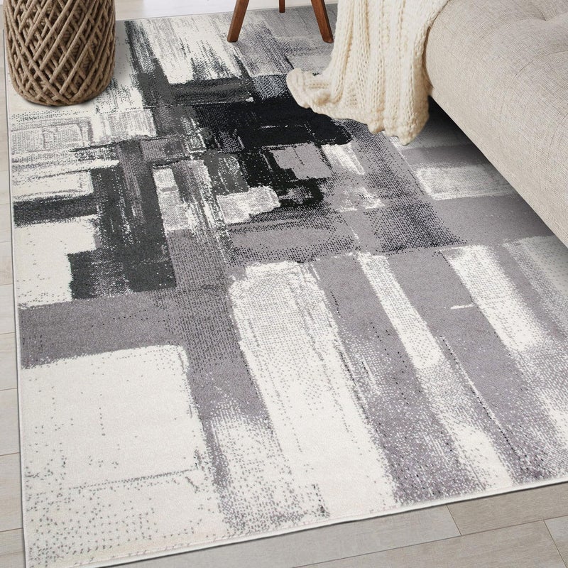 Rugshop Black Modern Abstract Area Rug â€” Non-Shedding for Bedroom, Home Office and Entryway 3' x 5' - Image 1